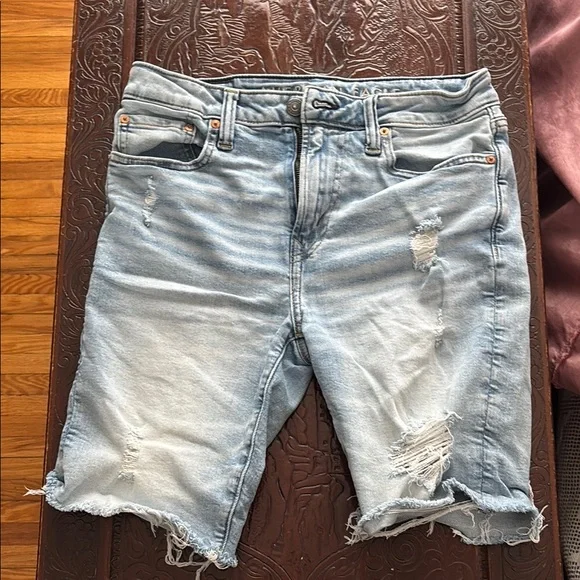 Distressed Light Blue Denim Shorts - Picture 1 of 8